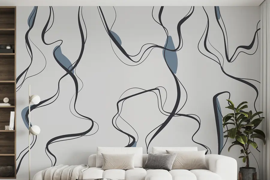 fototapet Cerneală desen arta, model abstract, linii geometrice, gri și albastru u99659