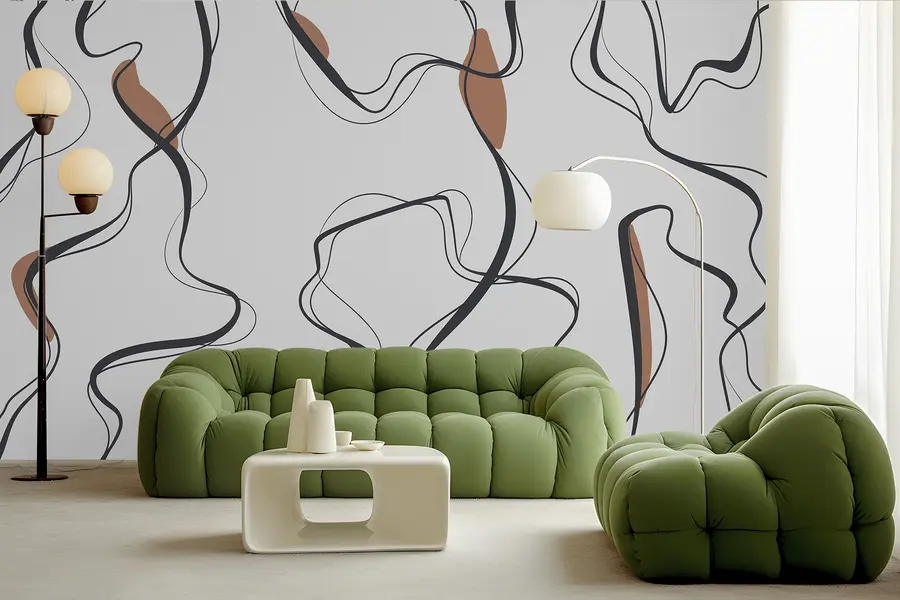 fototapet Cerneală desen arta, model abstract, linii geometrice, gri și portocaliu u99659v3