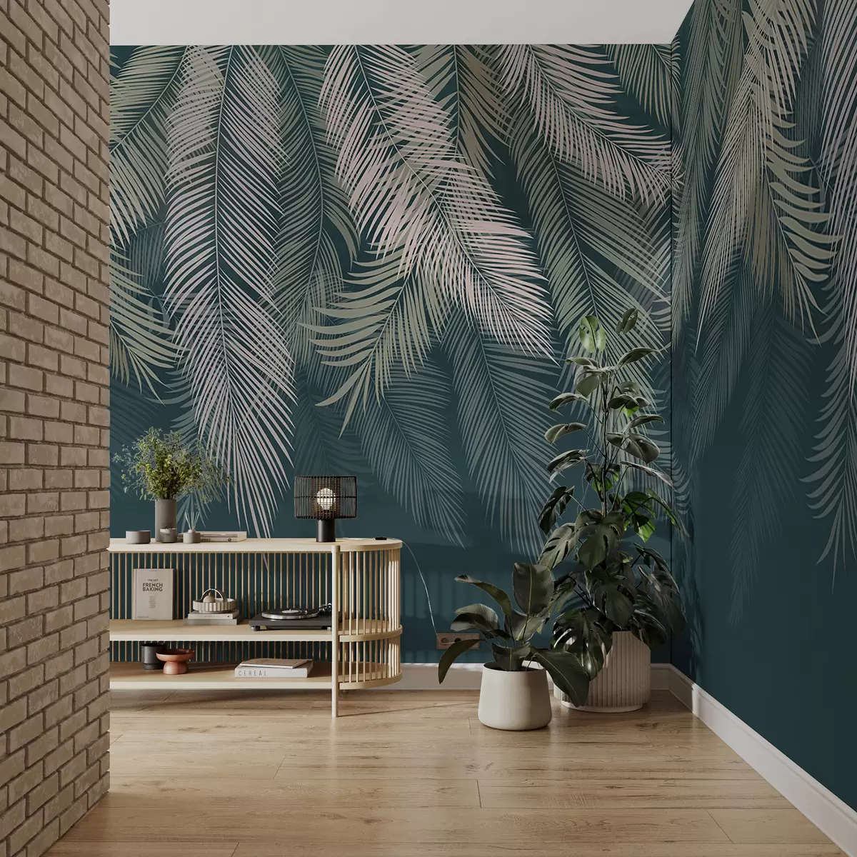 fototapet Frunze de palmier pe un fundal verde închis u48556v2d2